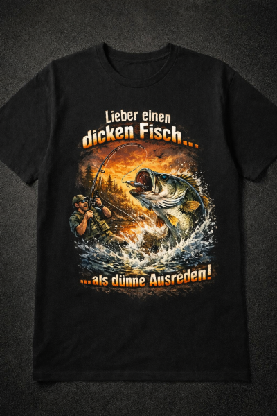 T-Shirt „Lieber einen dicken Fisch … als dünne Ausreden!“ – Angler Shirt